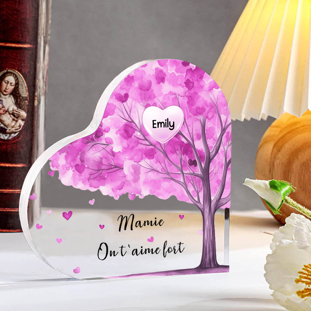 À ma Maman/Mamie - Plaque Acrylique Arbre en Forme de Cœur 1 Prénom Personnalisé avec 1 Texte