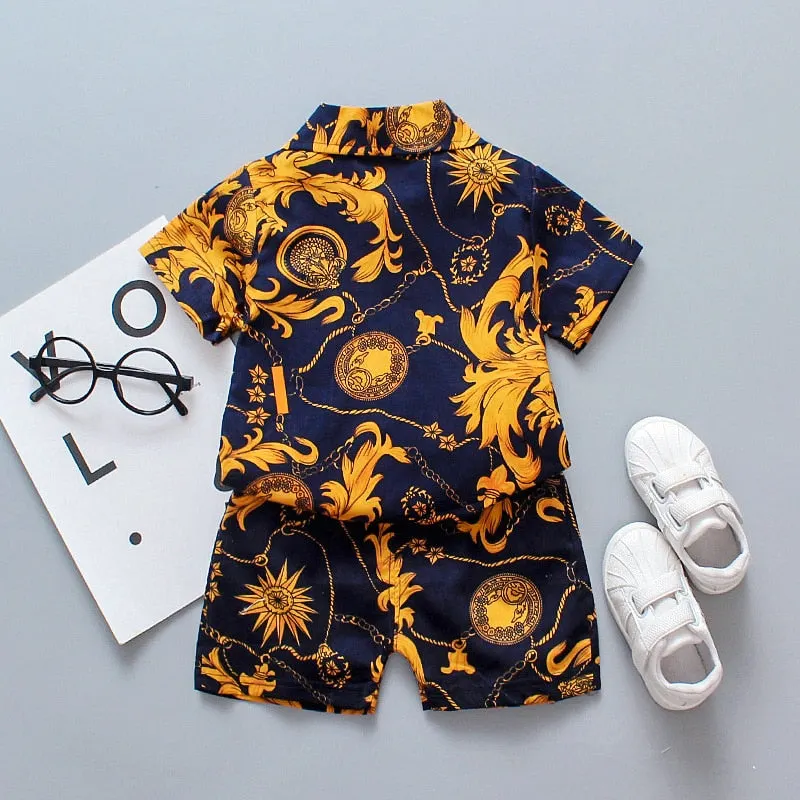 Boys/Girls Short-sleeved Shirt+Shorts Set 2021 Summer New Fashionable and Handsome 1-2-3-4-5 Years Old Kids Beach Vacation Suit