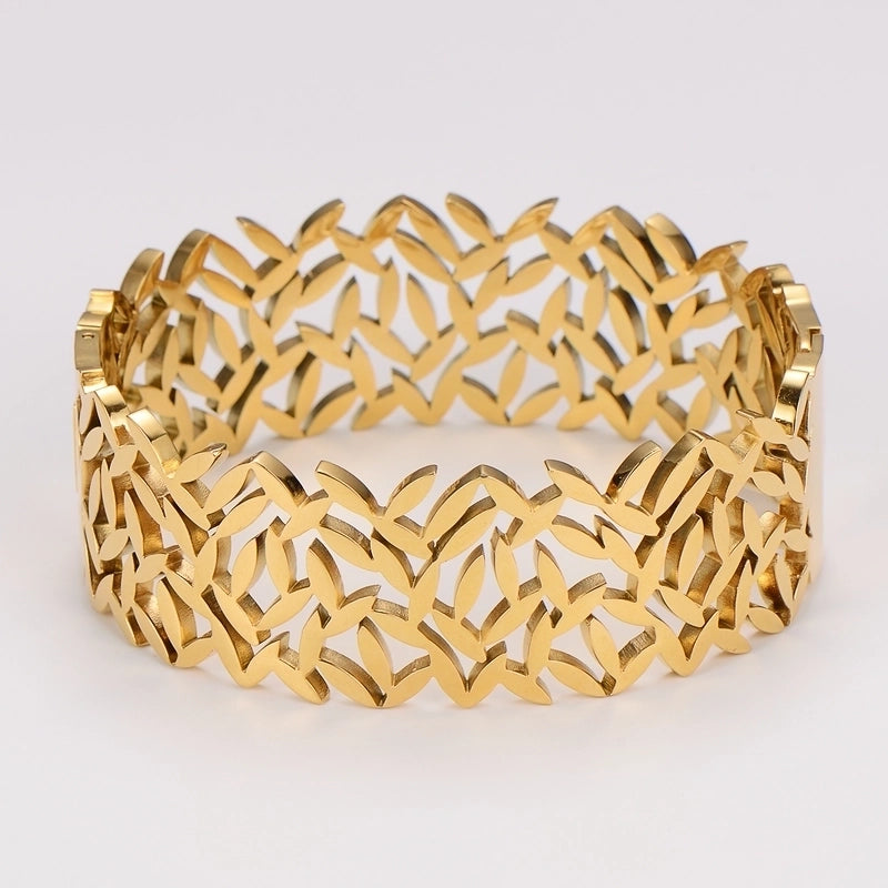 Retro Minimalist Leaf 304 Stainless Steel 18K Gold Plated Stainless Steel Bracelets In Bulk