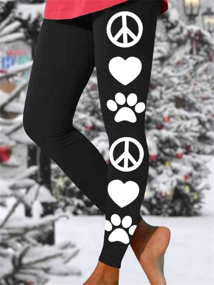 BrosWear Heart Dog Paw Print Solid Slim Fit Leggings