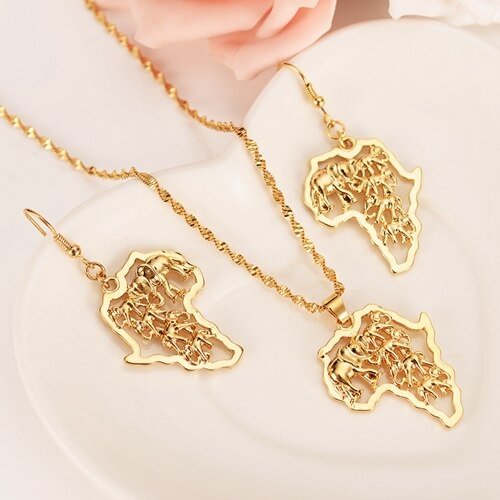 24k New Ethiopian Lion of Judah Pendant  Earrings Gold Color Africa Eritrea Ethnic Lions party Jewelry Set