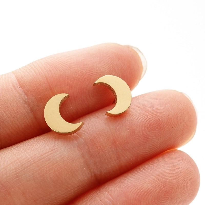 1 Pair Cute Sweet Moon Polishing 304 Stainless Steel 18K Gold Plated Small Stud Earrings Ear Studs