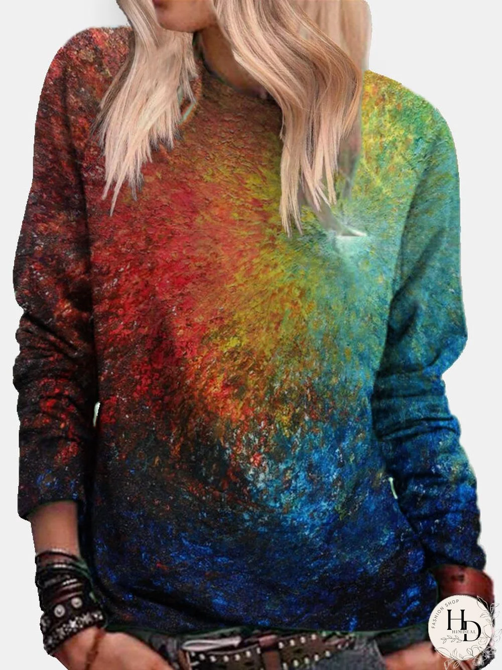 Tie-dye Long Sleeve O-neck Casual Sweatshirt For Women