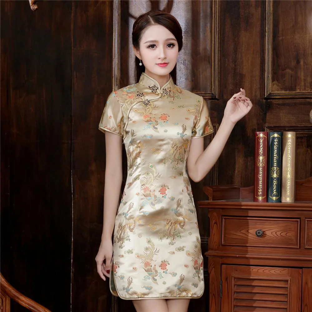 Chinese Qipao Classic Satin Cheongsam Oriental Traditional Chinese Dress