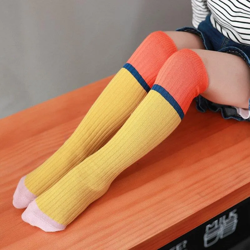 YWHUANSEN 1 Pair Spring Autumn Cute Knee Socks Girls Fashion Striped Children Long Socks Soft Cotton Kinderen Sokken High Socks