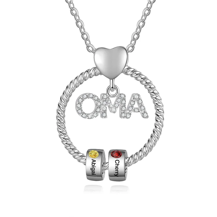Personalisierte 2 Namen Gravur "OMA" Halskette mit 2 Geburtssteinen
