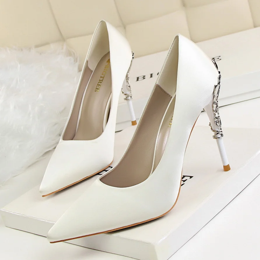 Colourp Colourp Korean Version Of Fashion Sexy Metal With Women's Shoes Thin Heel High Heel Shallow Pointed Silk Show Thin