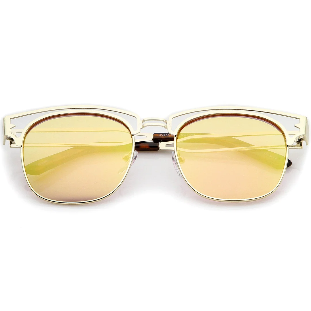 Modern Open Metal Colored Mirror Square Flat Lens Horn Rimmed glasses 53mm