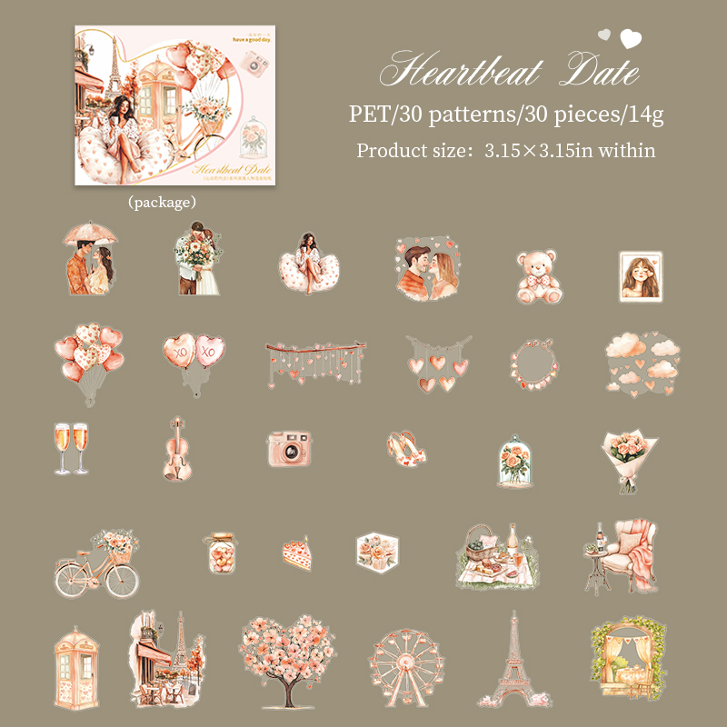 PET Sticker - Heart-wrenching Dating Series Vintage Character Romance Landscaping 