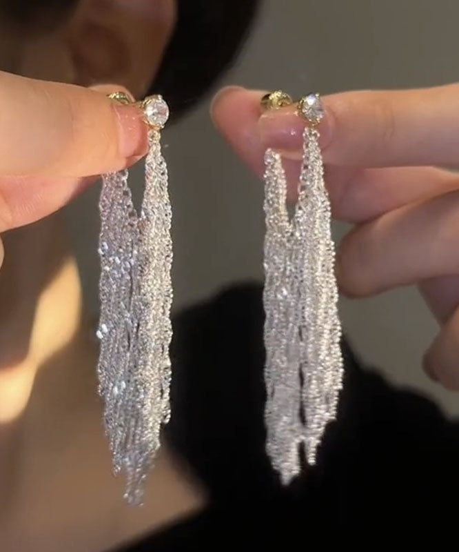 VCSHOES White Alloy Zircon Design Drop Earrings