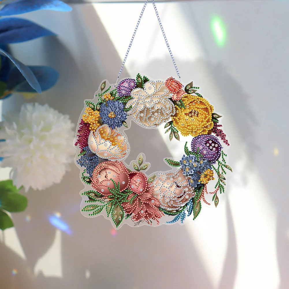 DIY Flower Wreath Acrylic Special Shaped Diamond Painting Wall Decor Wreath