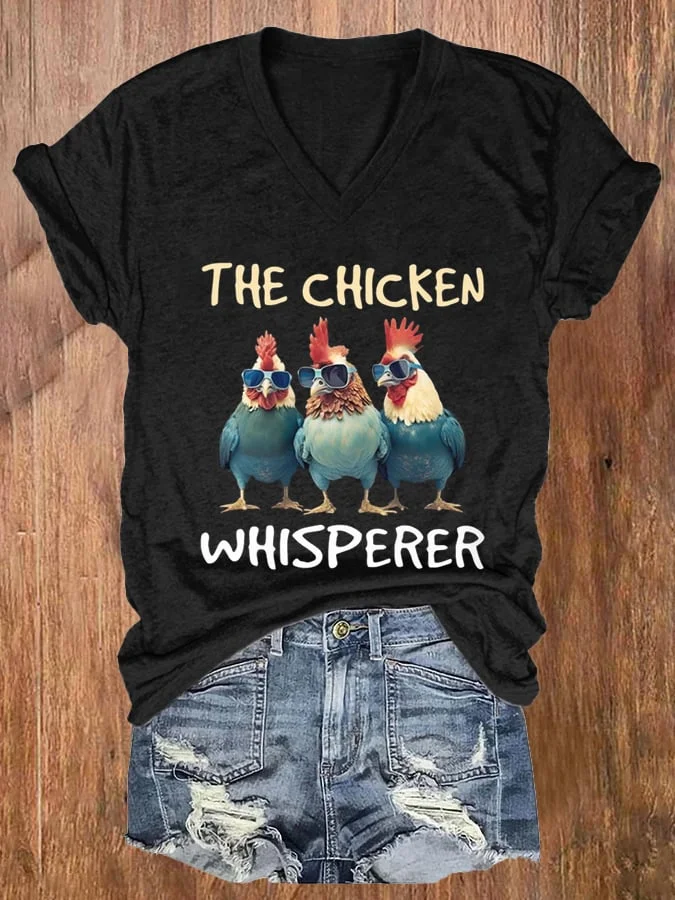 Women's The Chicken Whisperer Print V-Neck Casual T-Shirt socialshop