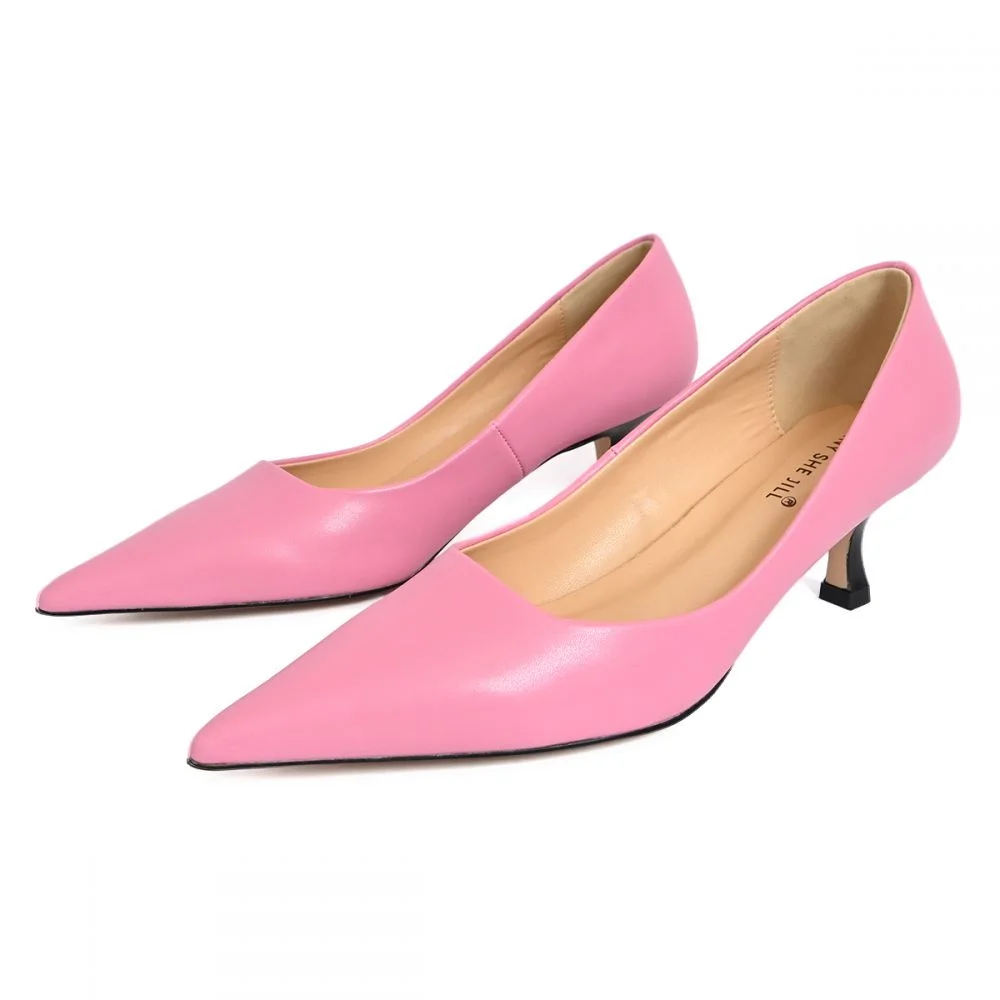 Elegant Pink Pumps Leather Kitten Heels Handmade Shoes Nicepairs