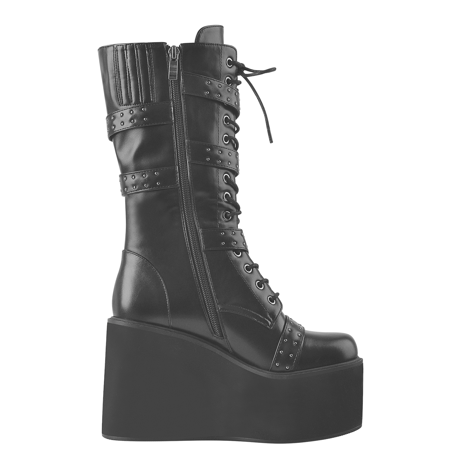 Studded With Buckle Platform Boots