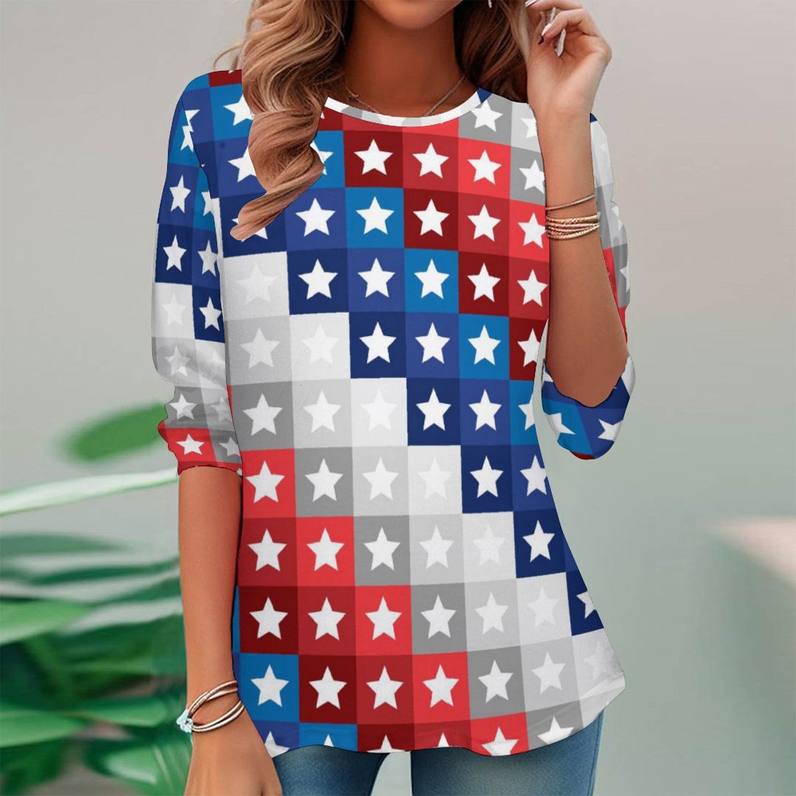 Women Long Sleeve V-neck Graphic Floral Printed Top