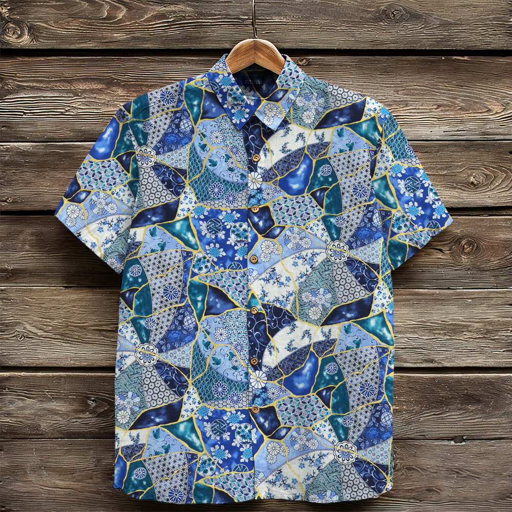Vintage Japanese Inspired Pattern Cozy Linen Shirt  artssus