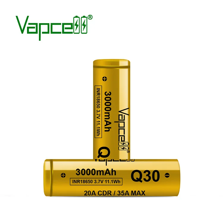 Vapcell 18650 3000mah 20A/35A Q30 Flat Top Rechargeable Battery (pack of 2)