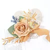 10PCS Retro Khaki Orange Caramel Wedding Catering Bridal Groom Guests Corsage Boutonniere Wrist Artificial Flower Bouquets