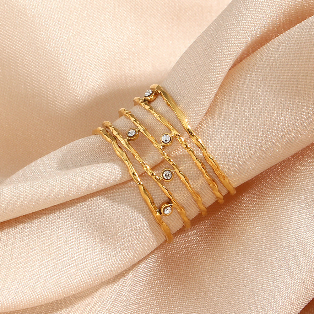 Women Fashion Stripe Geometric Stainless Steel 18K Gold Plated Rings