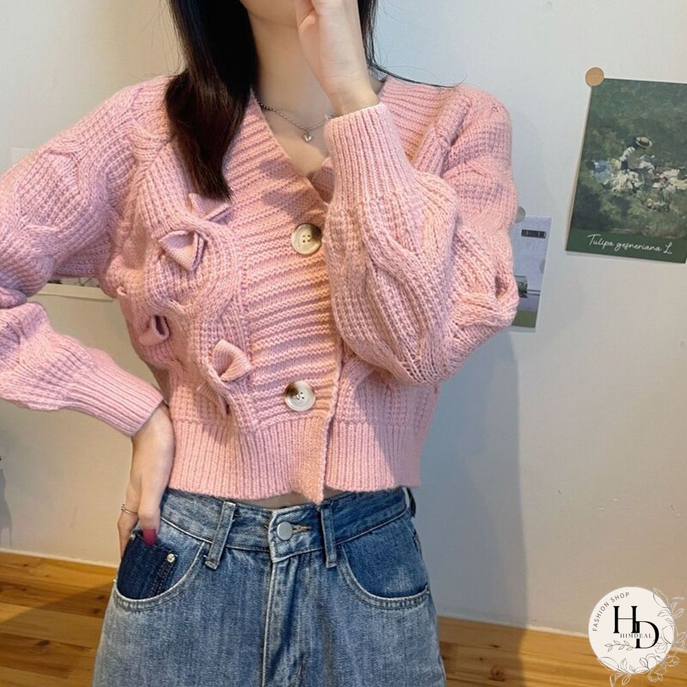 Sweet Bow Women Cardigan Sweater Autumn Winter Fashion Harajuku Crop Tops Female Casual Korean Long Sleeve Y2k Sweater New