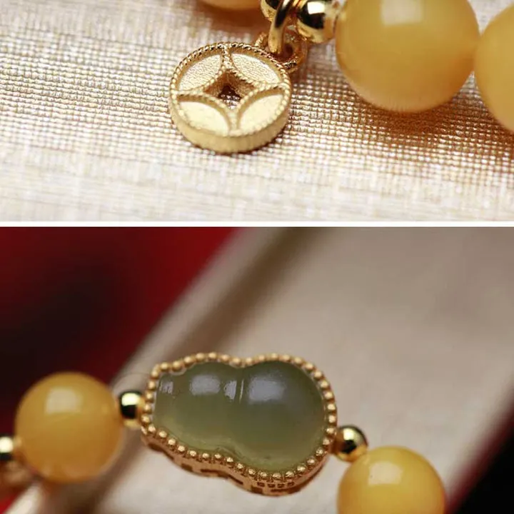 Jade Gourd Natural Amber Bead Luck Harmony Bracelet