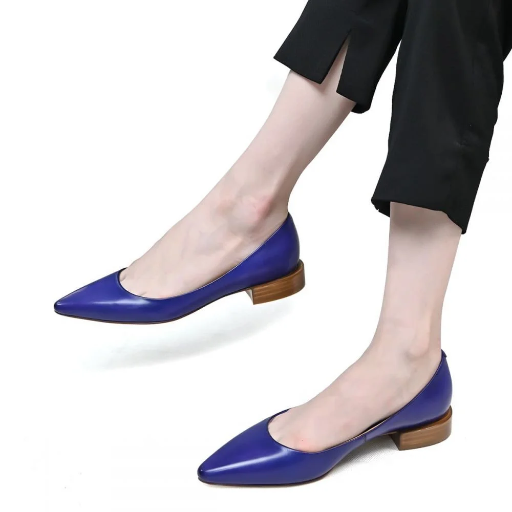 Pointed Toe Flats Handmade Shoes Wooden Heel Shoes