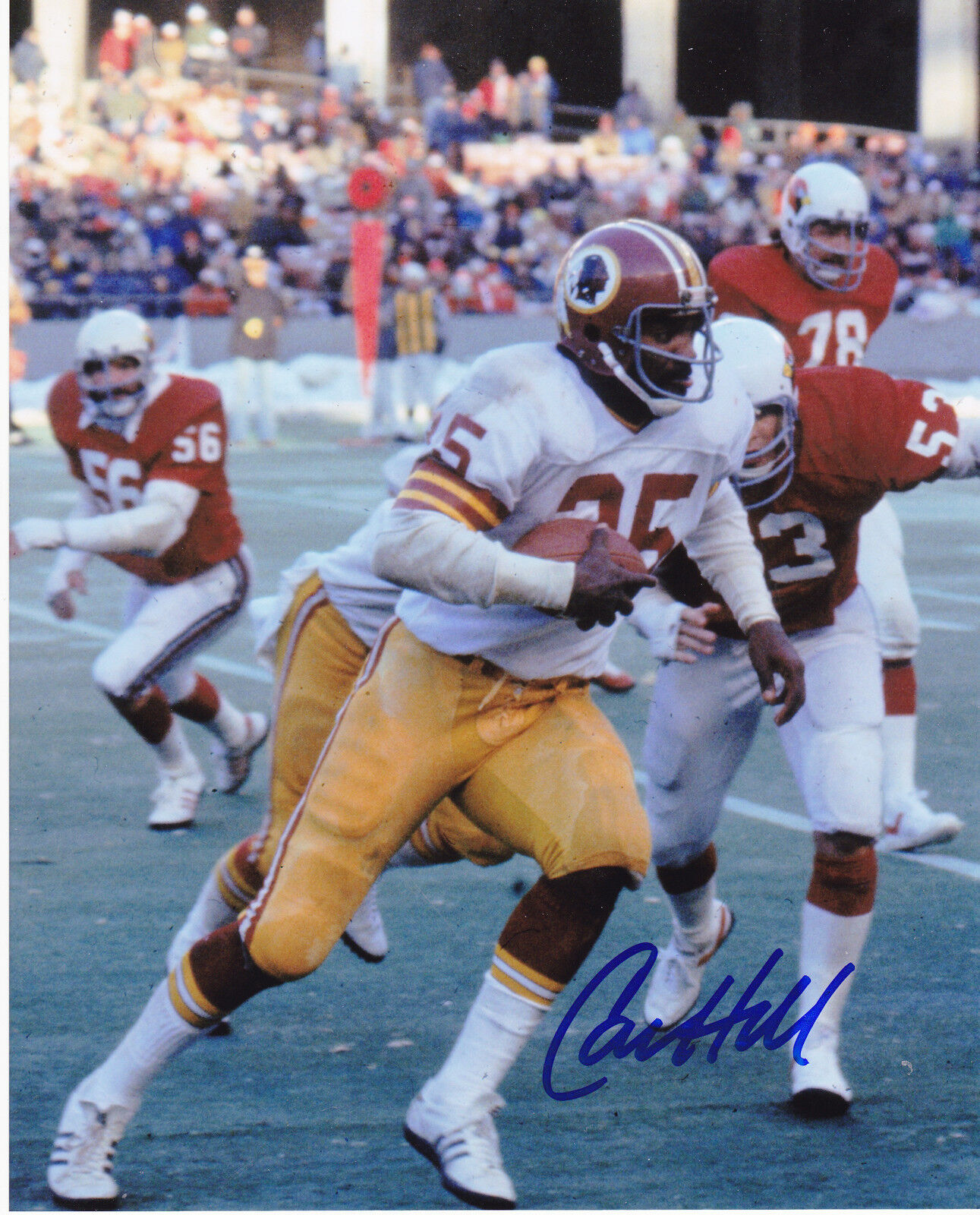 CALVIN HILL WASHINGTON REDSKINS ACTION SIGNED 8x10