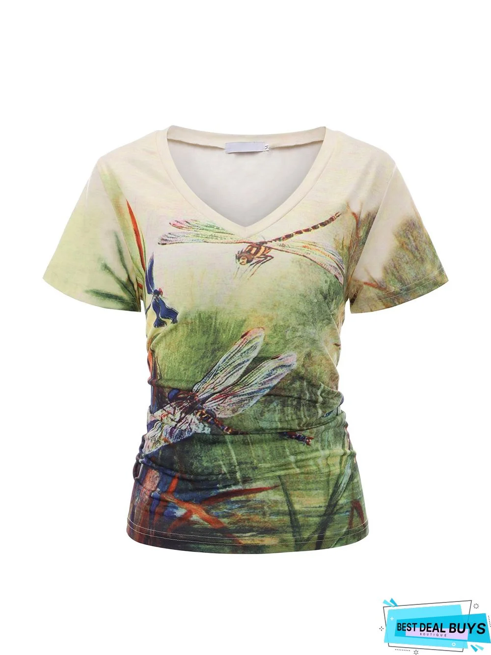 Casual Short Sleeve Animal V Neck T-shirt