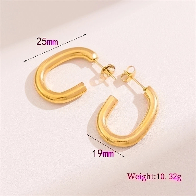 2 Pieces Retro Minimalist Round Waves Plating 201 Stainless Steel 18K Gold Plated Hoop Earrings