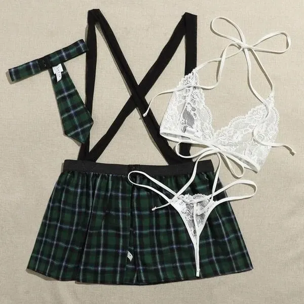 Churchf Hot Lingerie Sexy Uniform Seduction Elastic Cross Shoulder Strap Student Suit
