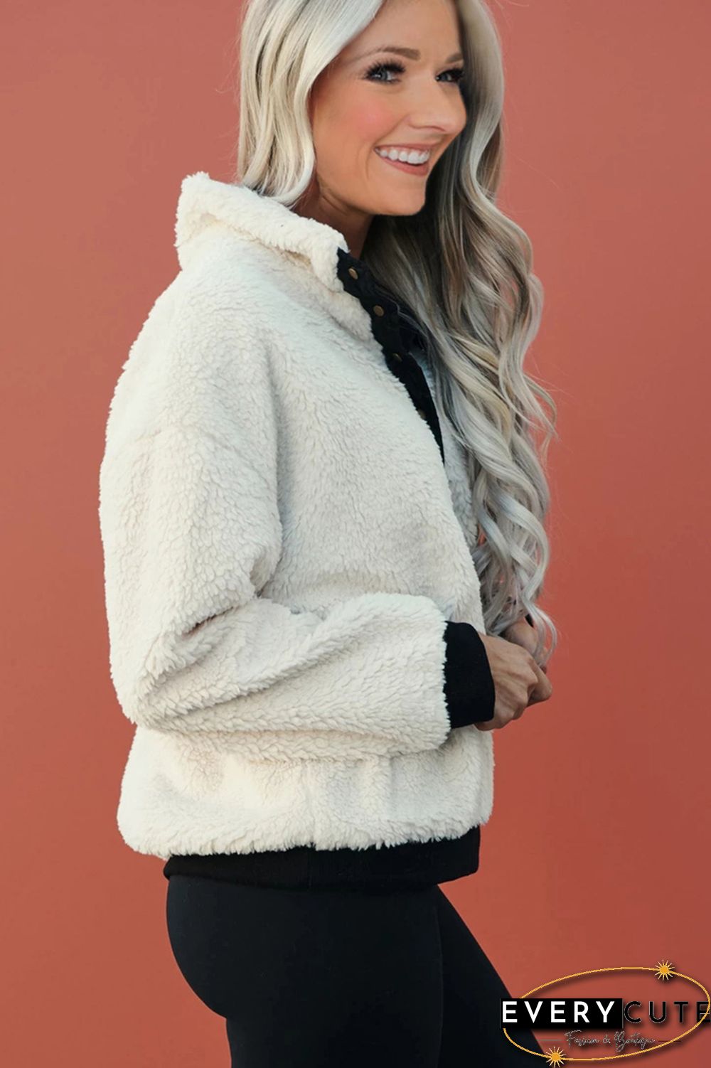 White Fleece Pullover Sweatshirt