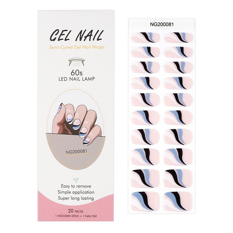 Pink/Black/Blue/White Semi-Cured Gel Nail Wraps