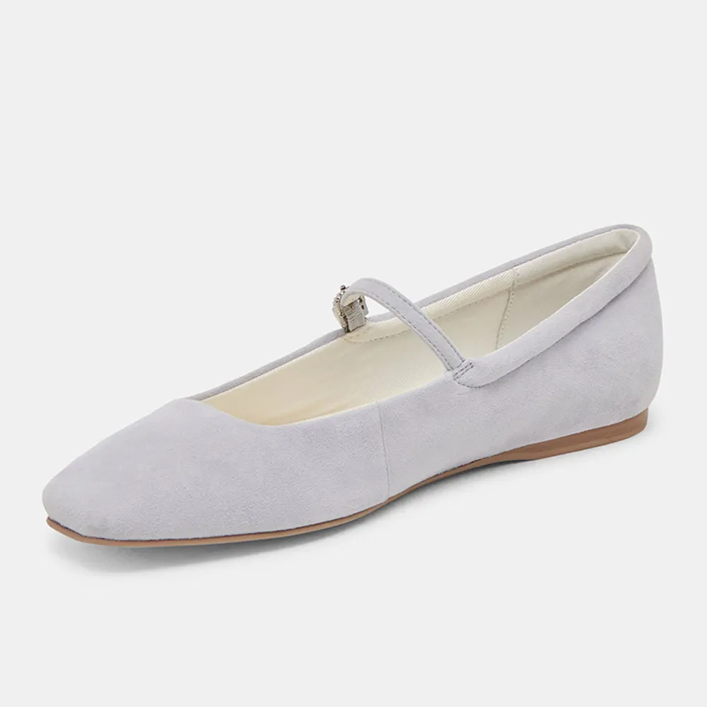 YDN Light Grey Vegan Suede Square Toe Simple Mary Jane Flats