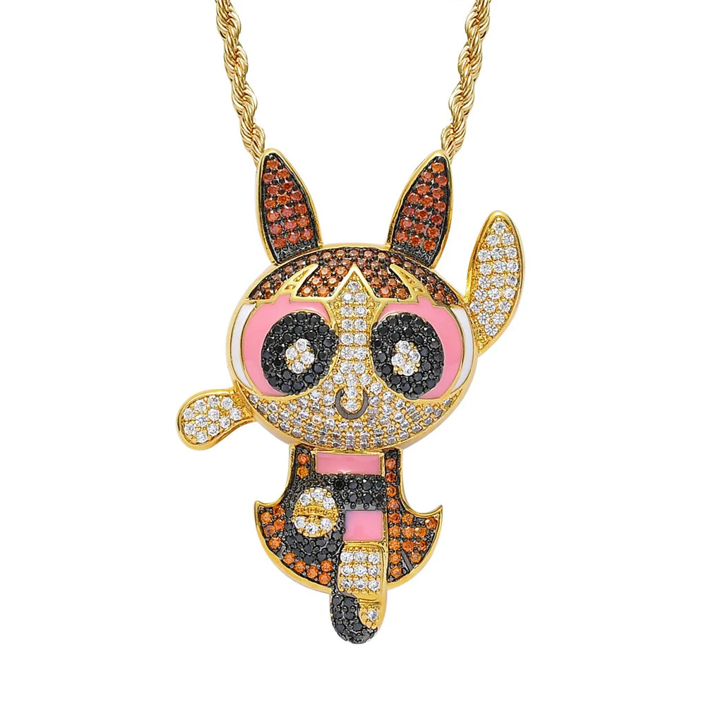 Unisex 18k Gold Plated Bling Iced Out 5A CZ Cartoon Pendants