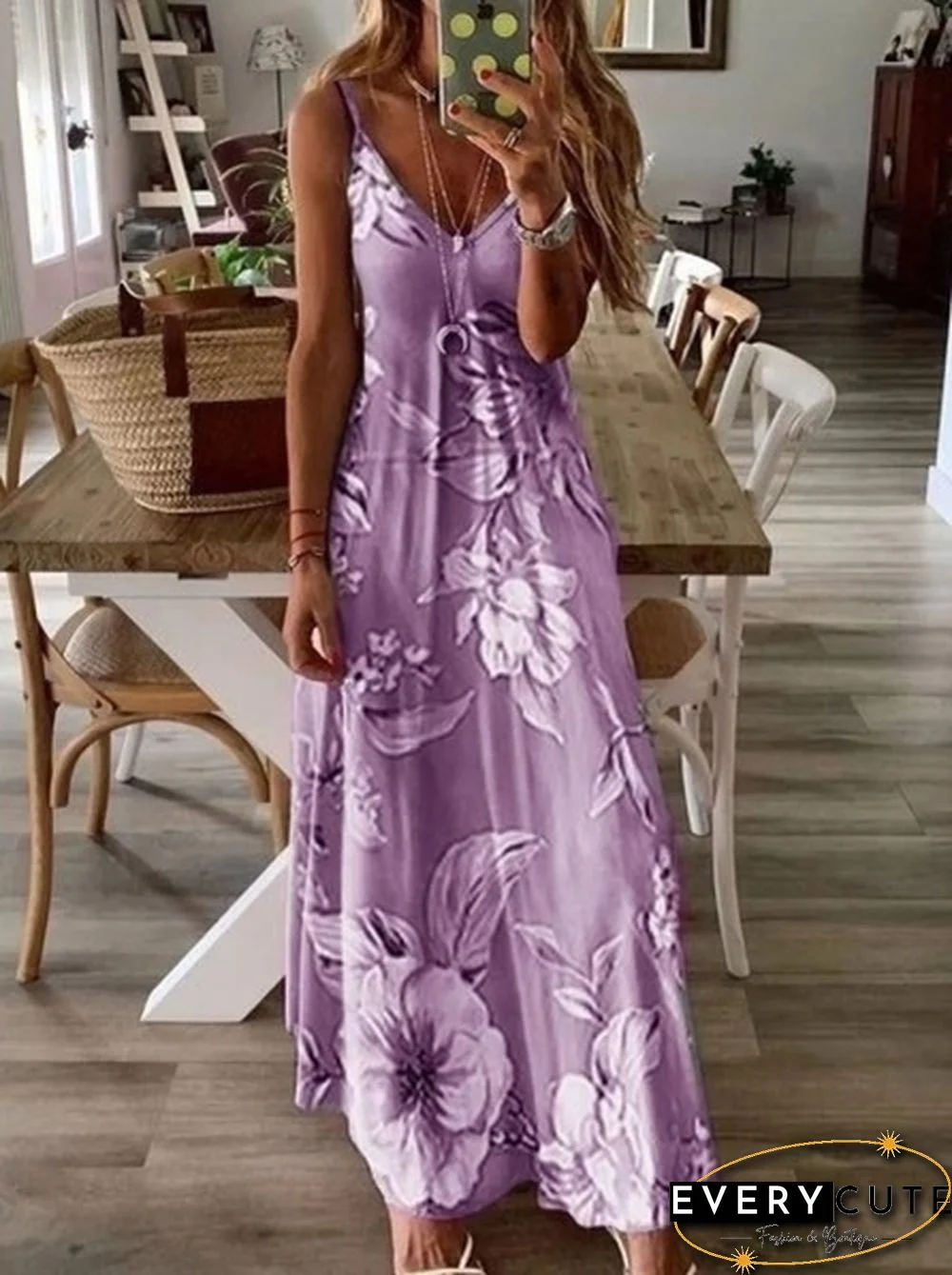 New Summer Women's Sleeveless U-Neck Letter Floral Print Dress Big Swing Skirt Gradient Vest Dress Loose Casual Long Dress Plus Size