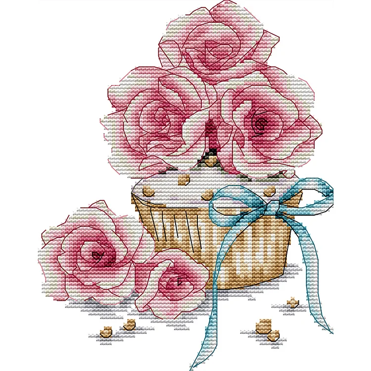 Joy Sunday Roses And Cake 14CT Stamped Cross Stitch 19*25CM