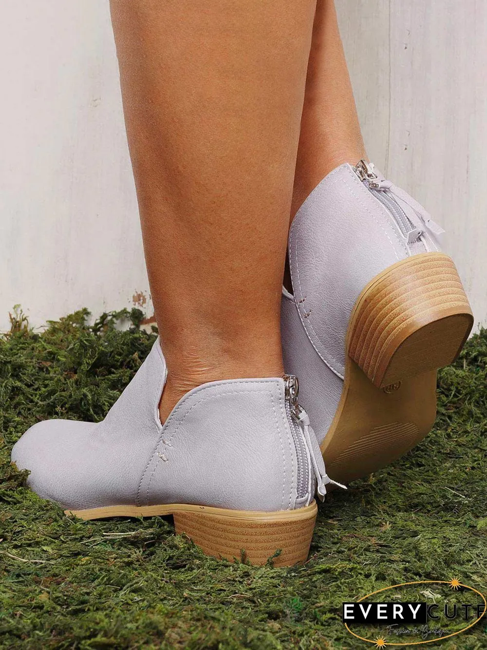 Pu Chunky Heel Zipper Pumps