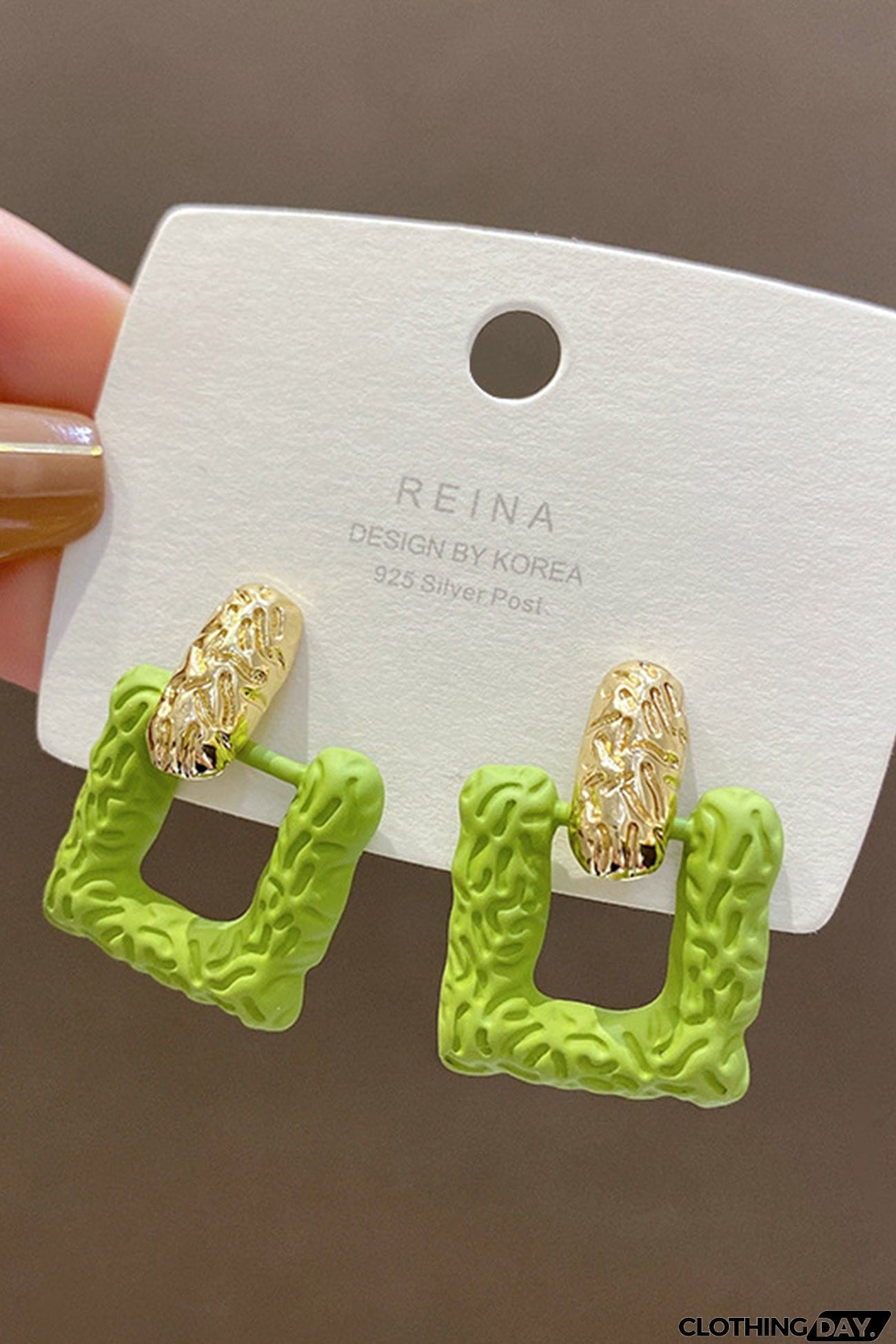 Green Geometric Patterns Earrings