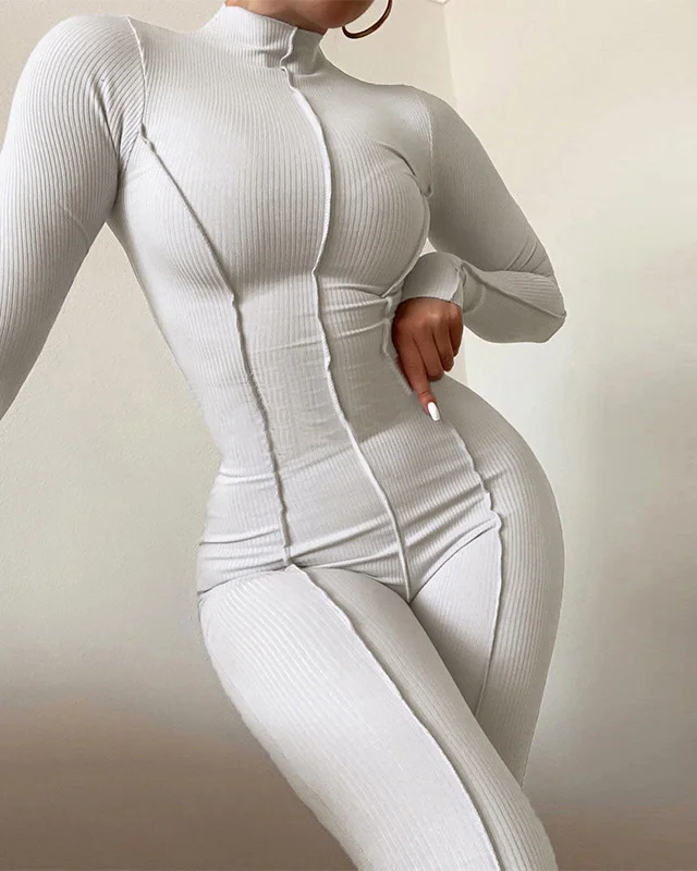 Waist solid color casual sports jumpsuit