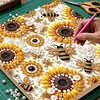 Sonnenblumen- und Bienen-DIY-Kunsthandwerk Perlen-Diamant-Gem&auml;lde mit Rahmen 9,84x9,84 Zoll Diamantkunst-Perlen-Malset f&uuml;r Erwachsene Anf&auml;nger-Geschen