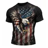 Cotton American Flag Eagle Print T-Shirt Men's Patriotic Graphic Tee With Distressed Design And Bold Bald Eagle Art by Inlyline