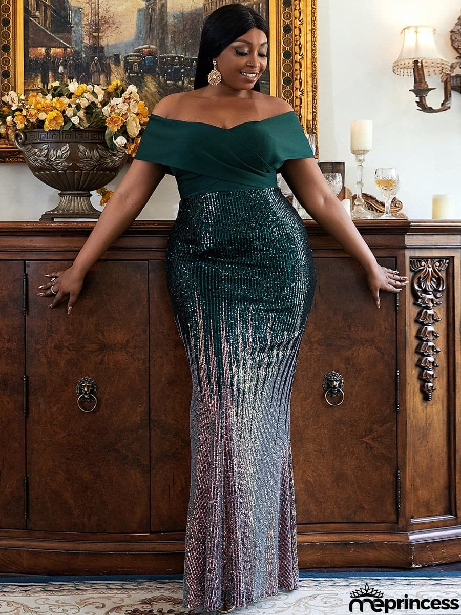 Plus Size Gradient Maxi Sequin Prom Dress PXH2125