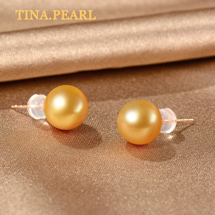 TINA Jewelry 18K Gold South Sea Pearl Stud Earrings Pearl 9-10mm