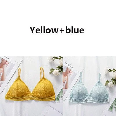Lace bra, women's panties, triangle cut, lingerie, V-shaped wireless underwear, soft and thin seamless 1/2 piece bra, 2021