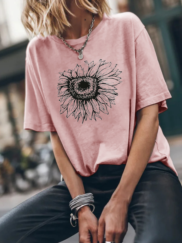 Sunflower Pattern Women's Cotton Short Sleeves tjj Shicloths