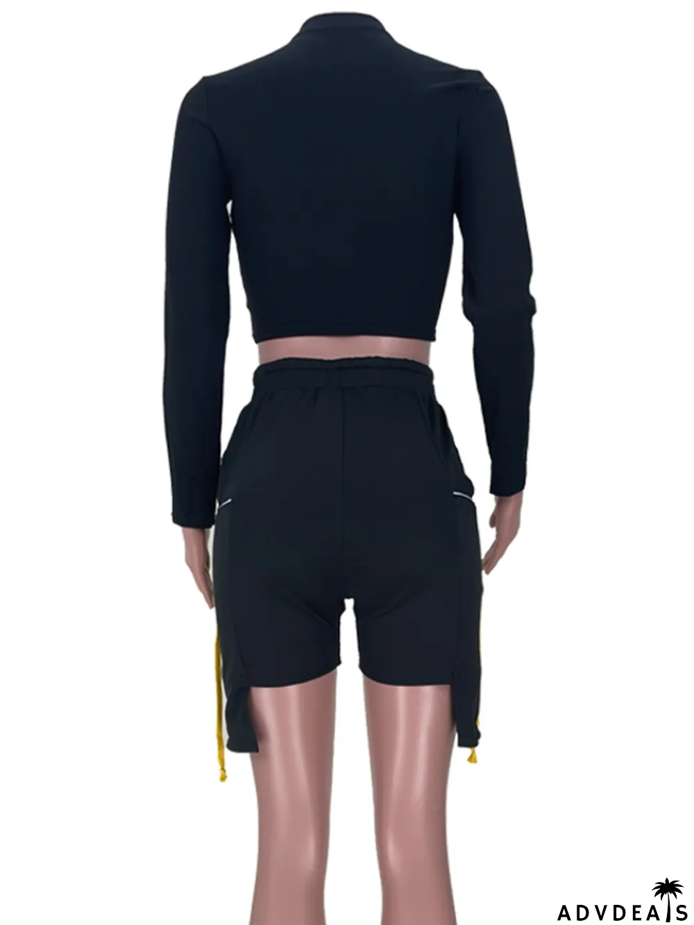 Autumn Black Fitted Lace-Up Crop Top and Shorts Set