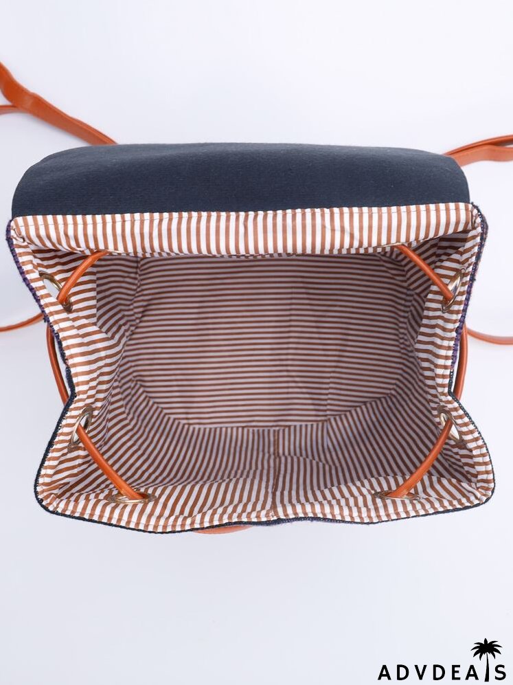 Colorblock Buckle Decor Flap Backpack