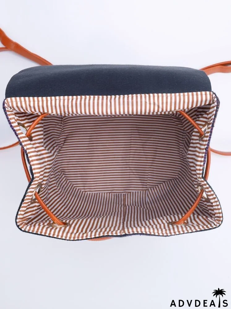 Colorblock Buckle Decor Flap Backpack