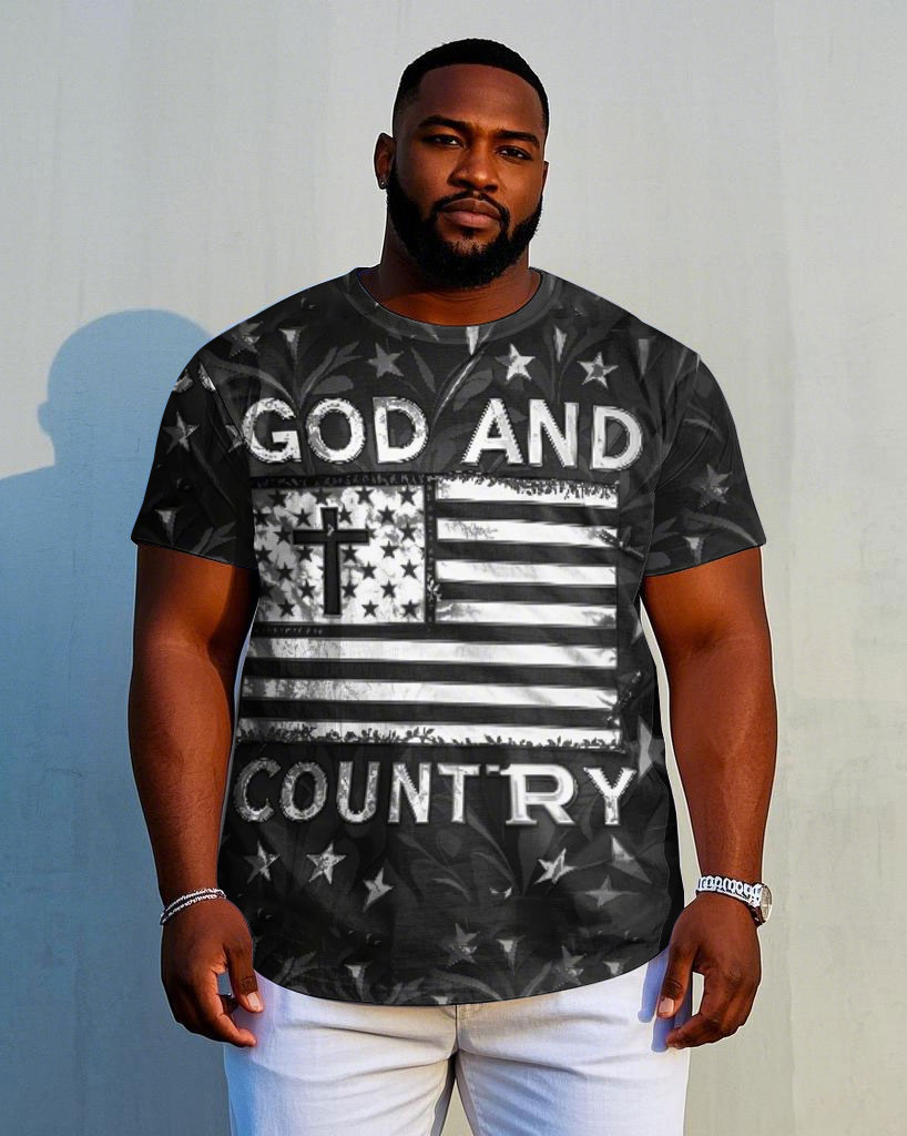 Men's GOD AND COUNTRY American Flag Printed Casual Short Sleeve T-shirts