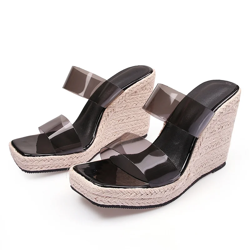 Wongn Wongn Summer Wedge Platform High Heel One-Line Sandals Female Grass Hemp Rope Bottom Large Size Shoes Female